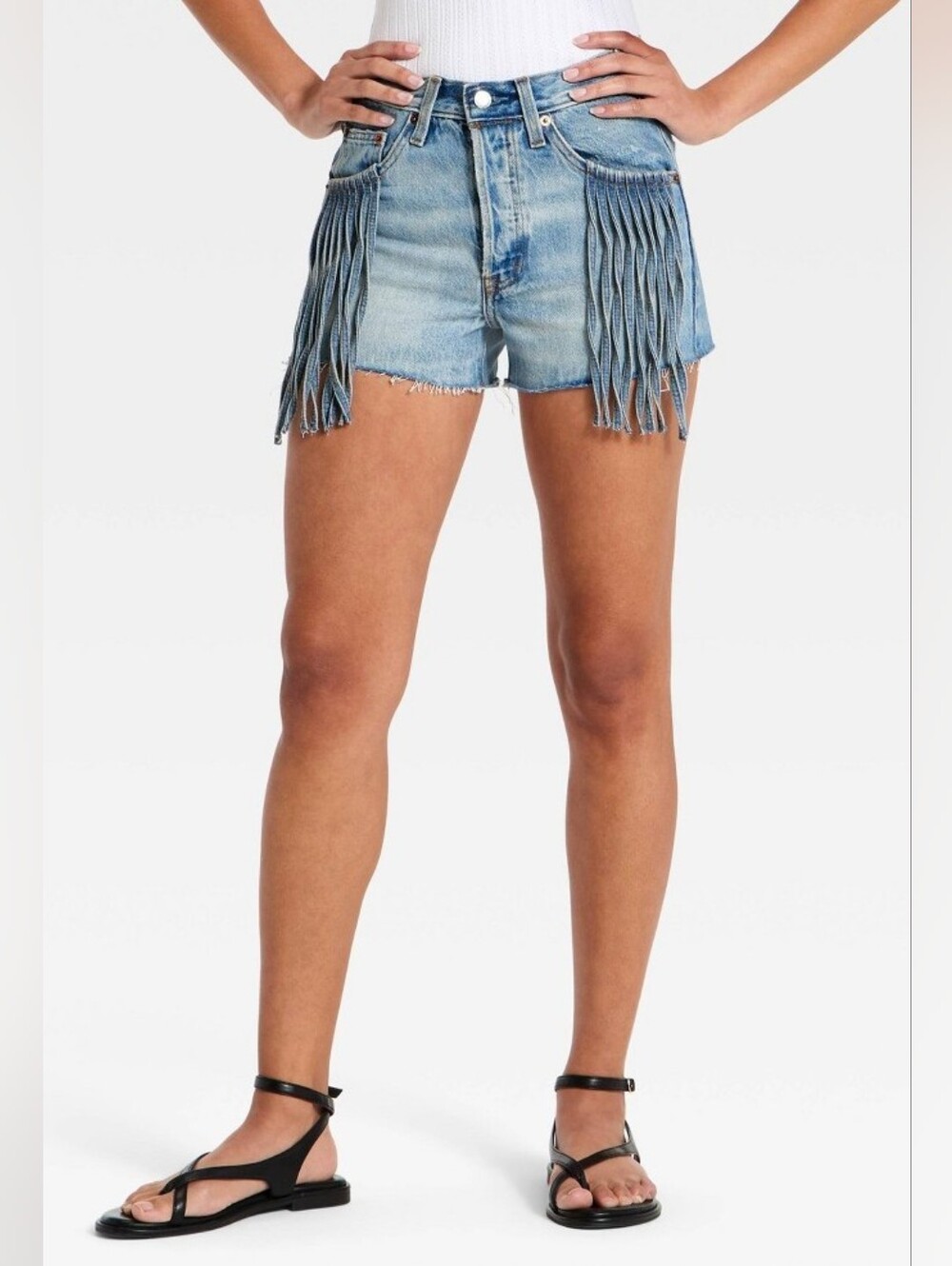 Universal Thread Denim Fringe High-Rise Cutoff Shorts - Light Blue